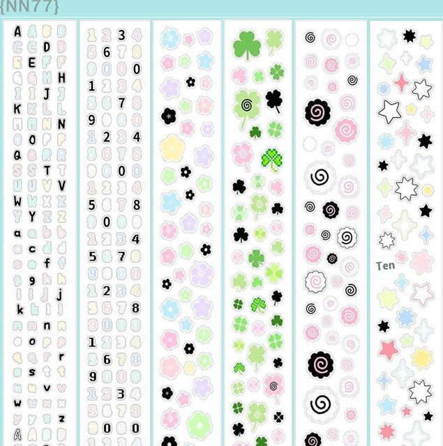 Dekoratives PET Washi Tape mit Alphabet, Sternen, Klee und Fisch Motiven in Multicolour für DIY Planer und Tagebuch Gestaltung - Bild 1