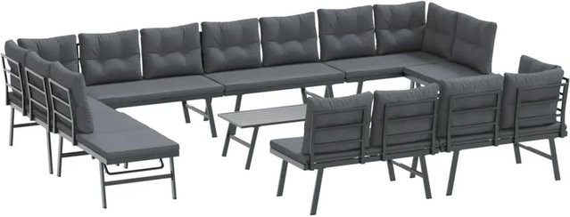 vidaXL 9-tlg Garten-Sitzgruppe in U-Form mit Kissen aus anthrazitfarbenem Stahl und UV-beständigem Polyester - Bild 1