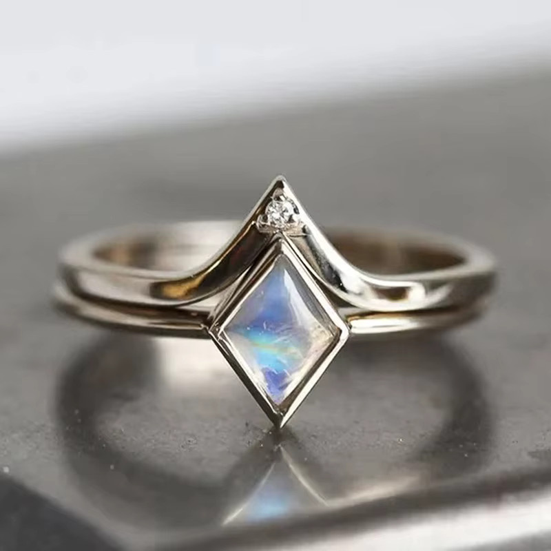 Huitan Chic Ringe, 2 Stück Set, Imitation Opal, Kristall, Silber, Damen - Bild 2