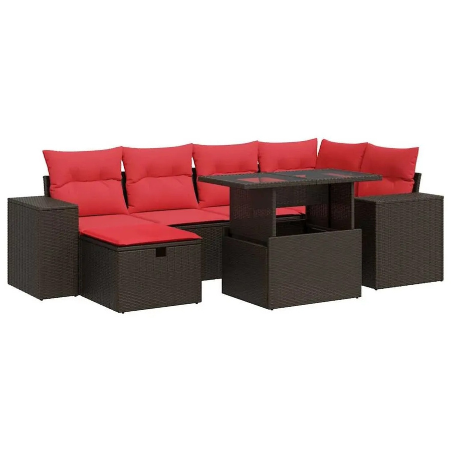 vidaXL 7-teilige Garten-Sofagarnitur aus Poly-Rattan mit Kissen in Schwarz - Bild 2