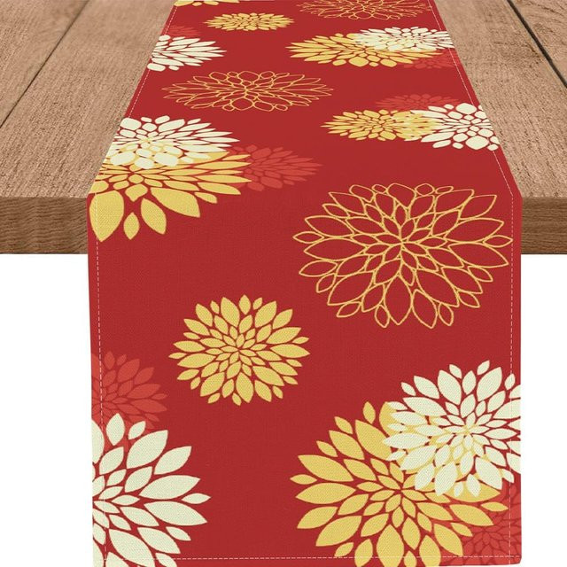 VIKAMA Tischdecke mit Blumenmuster in Rot und Gelb, wasserabweisend und ölbeständig, rechteckig - Bild 1