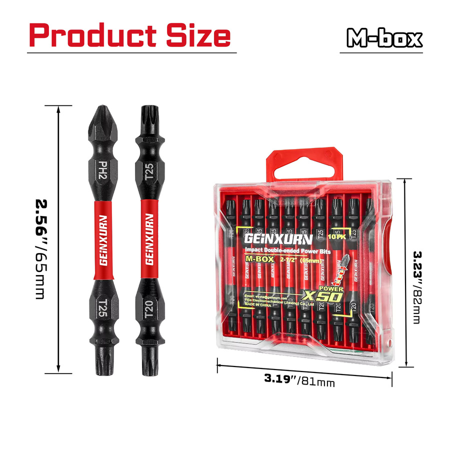 Geinxurn Impact Doppelend-Schraubendreher-Bit-Set aus S2-Stahl mit Aufbewahrungsbox M-Box, magnetisch, Phillips #2 und Torx #25/20, 2,56 Zoll - Bild 2