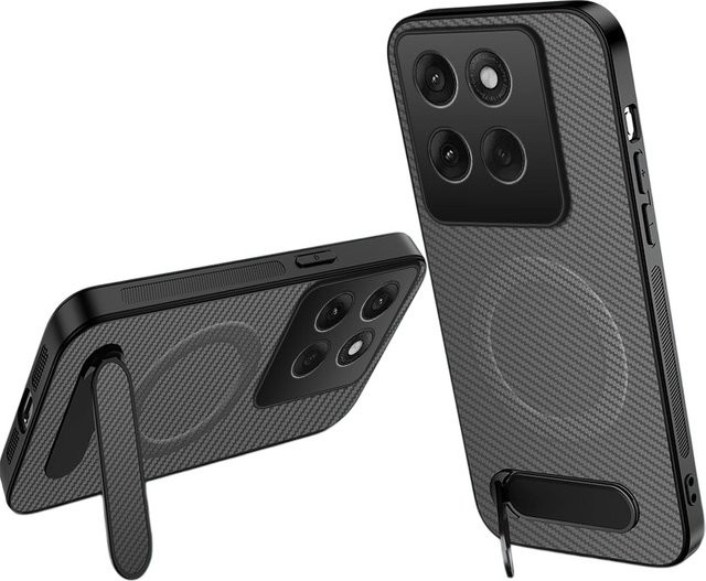 Magnetische Kohlefaser Handyhülle mit faltbarem Ständer für Motorola Edge 70 60S 50 Series Neo Ultra in Schwarz und Grau - Bild 1