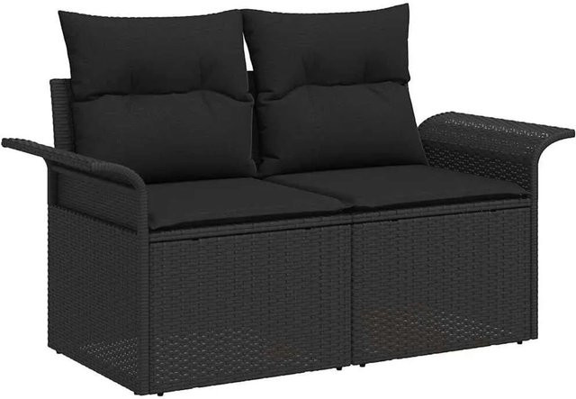 vidaXL Gartensofa-Set aus Poly-Rattan in Schwarz mit 7-teiligem Zubehör, Polsterkissen und integriertem Stauraum für Terrasse und Garten - Bild 1
