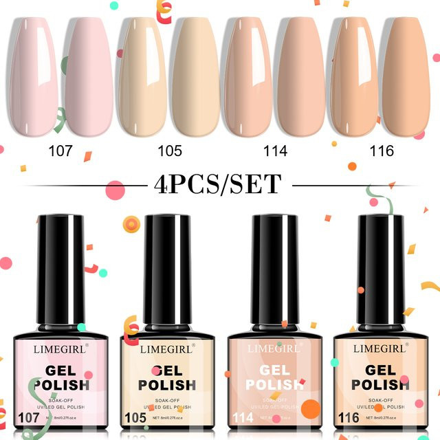 LIMEGIRL Gel Nagellack Set, Rosa, Schimmernd, 4 Teile - Bild 1
