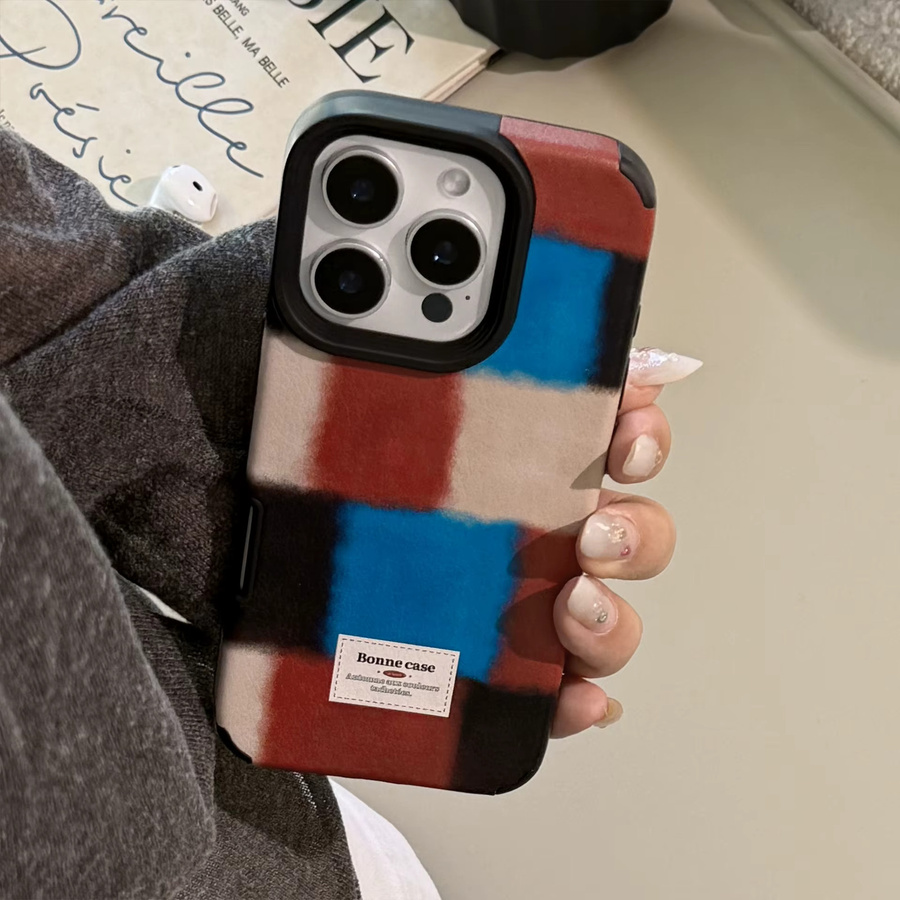 MUQGEW Handyhülle mit Vintage Retro Gittermuster und Ledertextur für iPhone 11 bis iPhone 17 Pro Max Plus, stoßfest, Multicolour - Bild 5