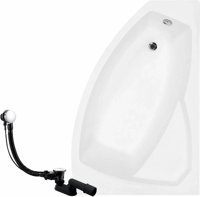 KOLMAN Eckbadewanne aus Acryl in Weiß mit Kopfstütze, Ablauf und Füßen, rechtsseitig, B: 130 cm, T: 85 cm - Bild 1