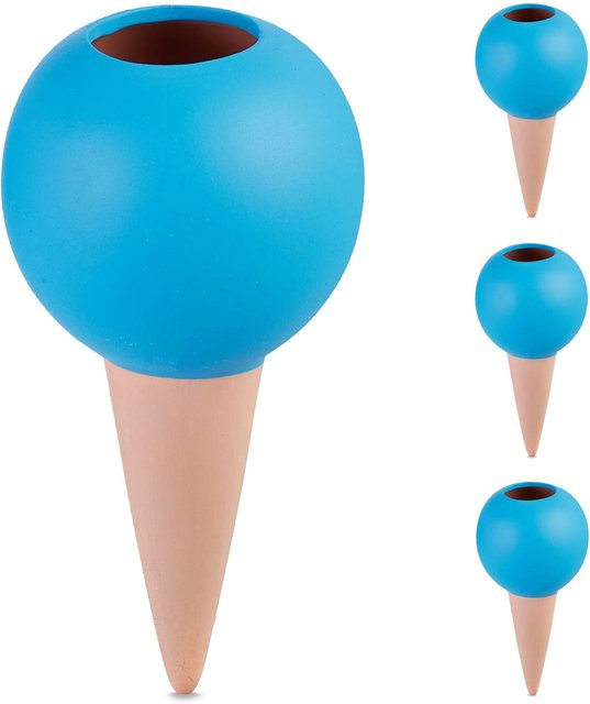 Relaxdays Tonkegel 4er Set aus Keramik und Terrakotta in Blau für Zimmerpflanzen und Balkonkästen, Höhe: 18 cm, Durchmesser: 9 cm - Bild 1