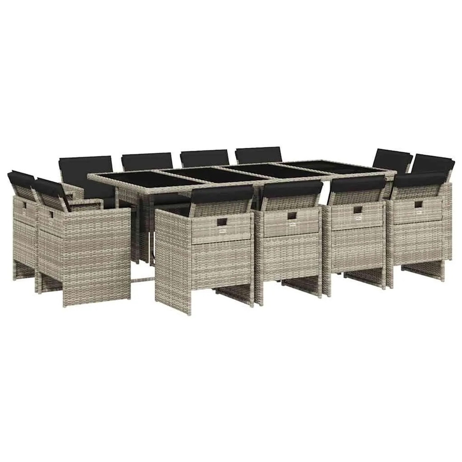 vidaXL 13-teilige Garten-Essgruppe aus PE-Rattan mit Kissen in Anthrazit und Hartglas-Tischplatte - Bild 2