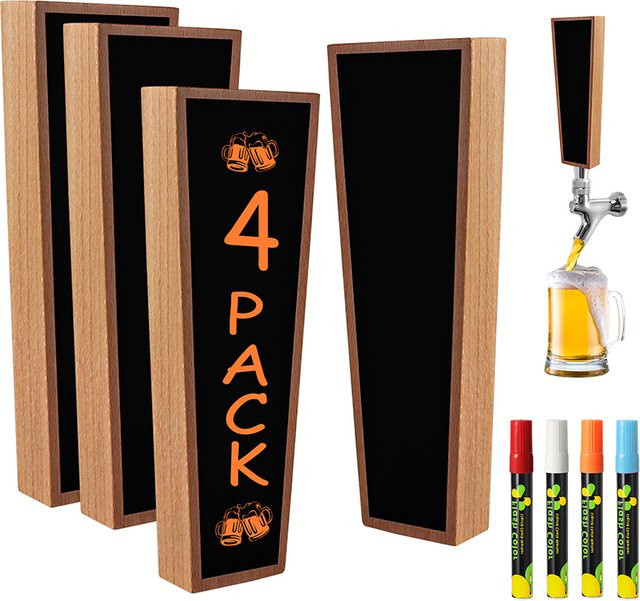 ELECQUEEN 4er Set Bierhahn mit Holzgriff in Braun inklusive Kreidestift für Bierturm und Kegerator DIY Homebrew Bar Zubehör - Bild 1