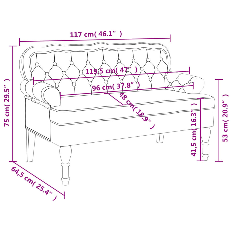 vidaXL Sitzbank mit Rückenlehne aus Samt in Rosa, B/T/H: 119,5 x 64,5 x 75 cm - Bild 3