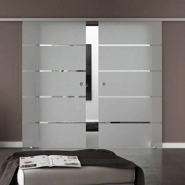 Levidor Doppelglasschiebetür Komplettset Berlin aus Aluminium und Glas mit Griffmuscheln, Farbe: Silber/Weiß, B/H: 77,5 x 205 cm - Bild 1