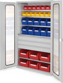 Kappes Grossraumschrank Mod. 35 in Grau mit Sichtfenstertüren, internen Regalen, Schubladen und Schloss, B/T/H: 113 x 59 x 195 cm - Bild 1
