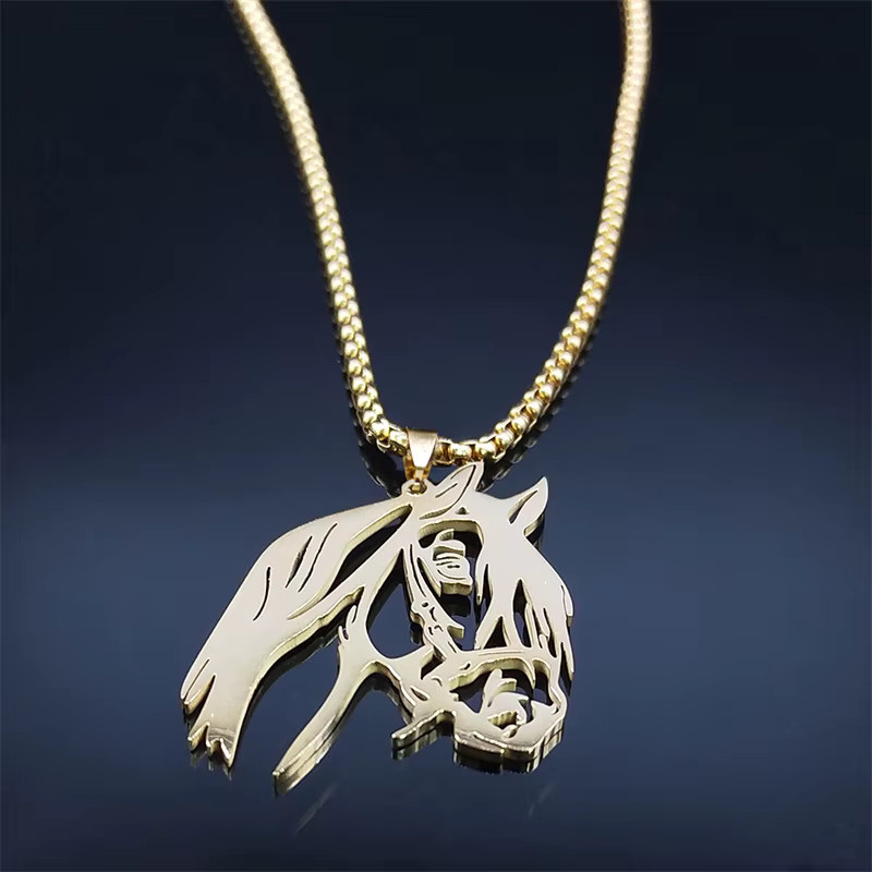 AFAWA Anhänger Halskette, Pferdekopf, Edelstahl, Gold, Unisex - Bild 4