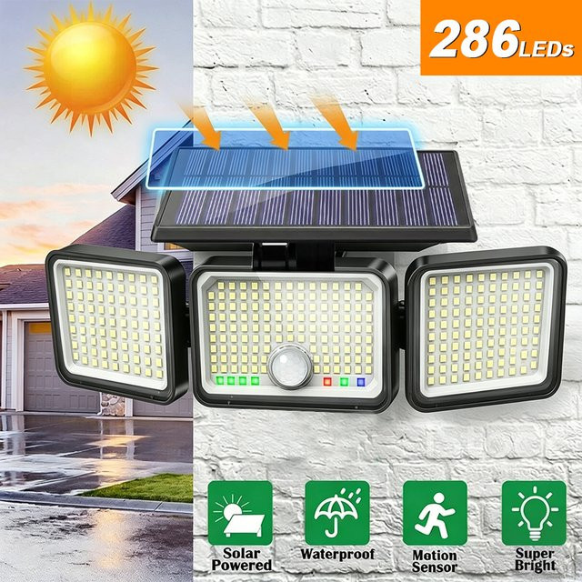 UMEXUS Solarleuchte für den Außenbereich mit 286 LEDs, 3500 Lumen, Bewegungssensor, IP65 wasserdicht, Schwarz - Bild 1