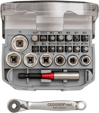 Gedore red Bit-Knarren-Satz 1/4 Zoll, 23-teilig mit Bit-Fix-Adapter, silberfarben - Bild 1