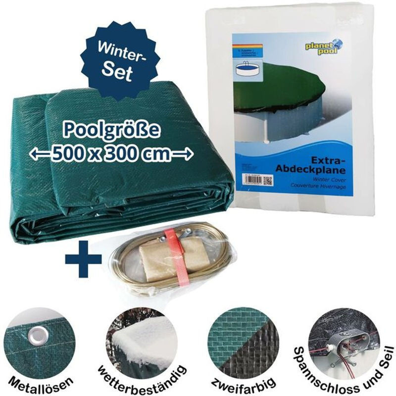 Planet Pool Abdeckplane für Acht- und Ovalpools sowie Schwimmbecken, 500 x 300 cm, 94 g/m² Winterschutz und Ganzjahresabdeckung - Bild 1