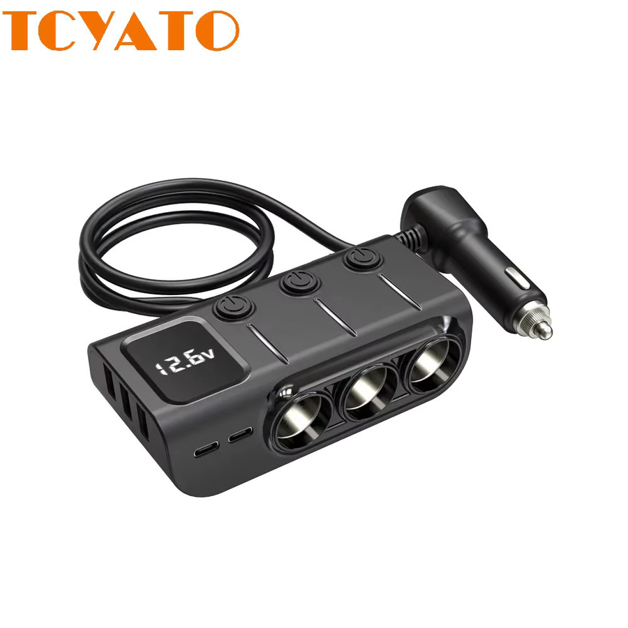 TCYATO Auto-Zigarettenanzünder-Adapter mit 3 USB-Buchsen inklusive USB-C, LED-Schnellladegerät für 12 V und 24 V, schwarz, ideal für iPhone, GPS und Dashcam - Bild 6