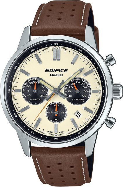 Casio Chronograph Herrenuhr, Quarz, Edelstahl, Leder, 40 mm, 10 ATM - Bild 1