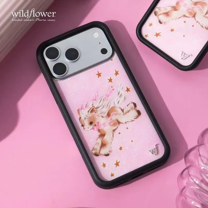 Wildflower INS Pony Dreams Handyhülle für iPhone 12 bis 17 Pro Max Plus, Rosa Pferd mit glänzenden Sternen, stoßfeste WF-Hülle - Bild 3