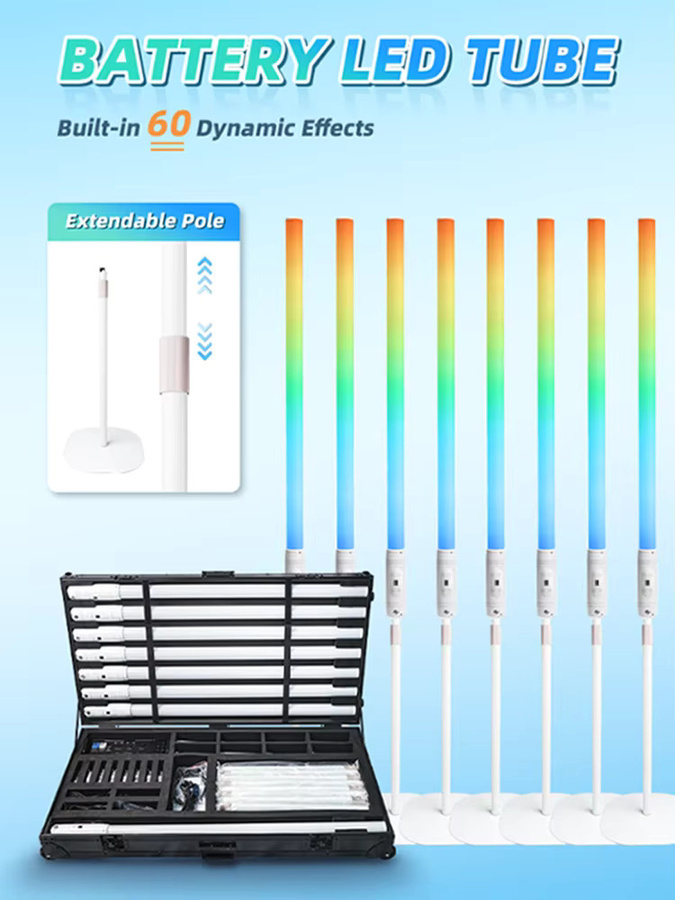 8 Stück REIZ Akku-Wireless-Uplights mit DMX WiFi-Steuerung, IP65 Wasserdichte 360 Pixel Tube LED-Clubbeleuchtung in Schwarz und Multicolour für DJ-Partys und Garten-Events - Bild 3