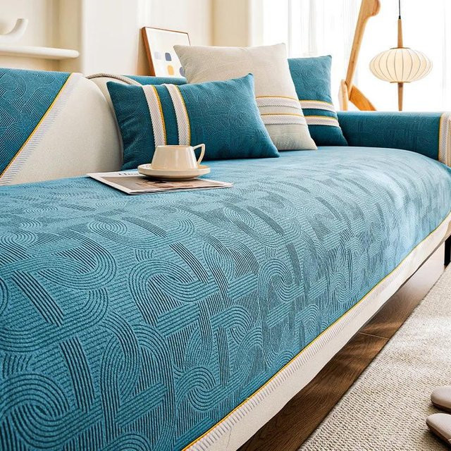 Rutschfeste Chenille Sofamatte in Blau von Household supplies MH, einfarbige Sofadecke aus Polyester mit Jacquard-Struktur, Breite: 70 cm, Tiefe: 70 cm - Bild 1