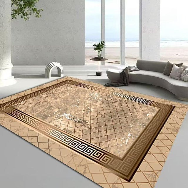JGJG Teppich in Beige mit geometrischem Rahmenmuster, weich und waschbar, B/T: 80 x 160 cm - Bild 1