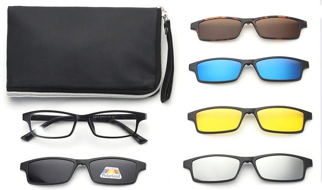 Yiran bag 2251A Sonnenbrille, Clip-On, polarisiert, Schwarz, Kunststoff, Herren, Vollrand, rechteckig - Bild 1