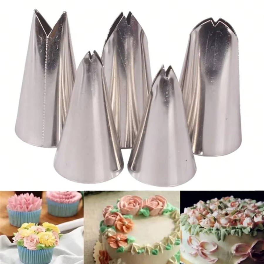 5er-Set Edelstahl Spritzdüsen für Gebäck und Fondant in Silber zur Dekoration von Kuchen und Cookies - Bild 3
