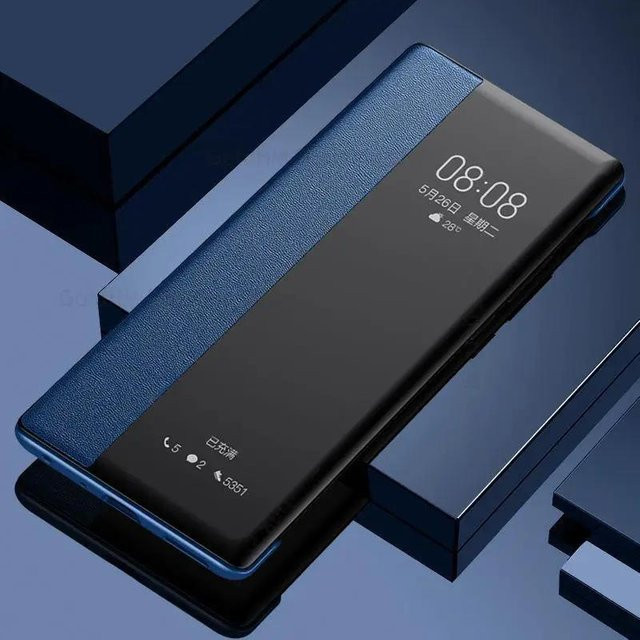 Leder-Handyhülle mit View Windows Flip Case für Samsung Galaxy S24 Ultra, S23, S22, S21 und Note 20 Plus in Blau - Bild 1