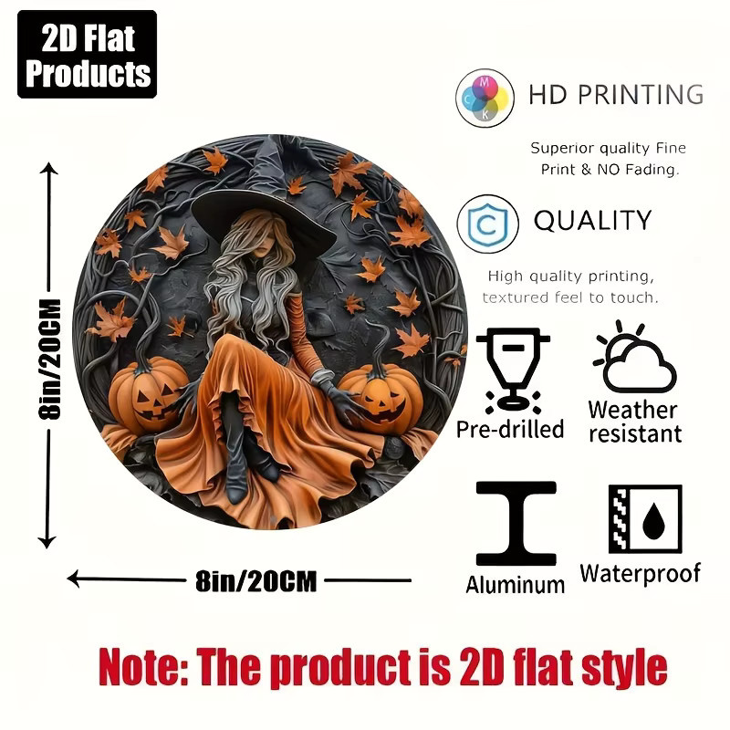 Potdemiel Vintage Wandkunst Halloween Hexenmuster aus Metall, rundes Schild in Schwarz und Multicolour, Durchmesser: 20,32 cm - Bild 3