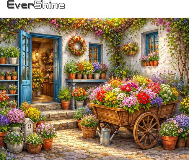 EverShine Diamant-Mosaik DIY Stickerei Blumenhaus mit Topfpflanzen in Multicolour, B/H: 30 x 30 cm - Bild 1