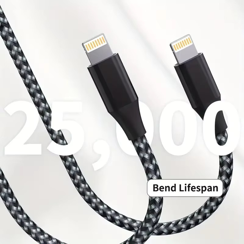 LAIHONEN USB-A auf Lightning Ladekabel MFi-zertifiziert, geflochtenes Nylon, Schwarz - Bild 3