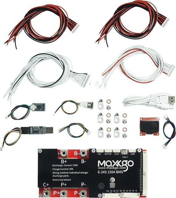 MAXKGO Smart Bluetooth BMS 150A mit CANBUS und UART, kompatibel mit VESC für Li-Ionen-Lithium-Akkus von Elektro-Skateboards, Schwarz - Bild 1