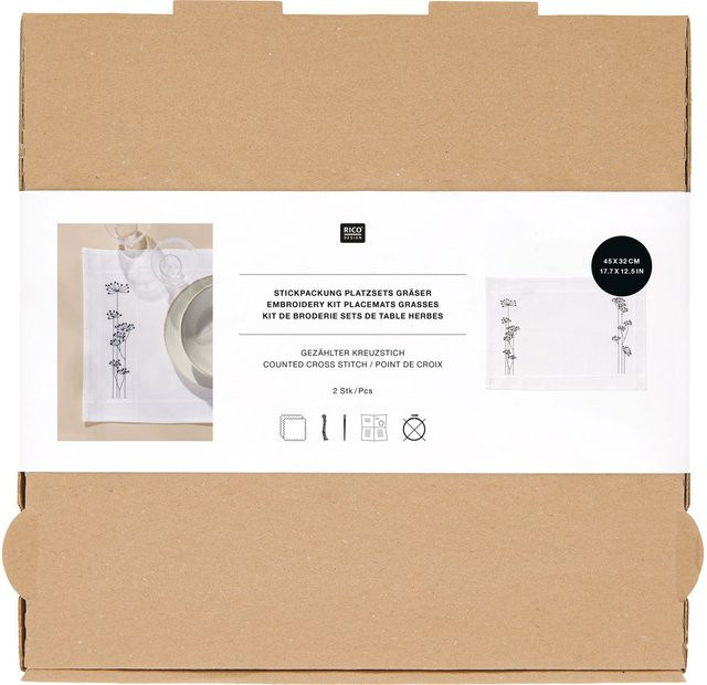 Rico Design Stickpackung Gezählter Kreuzstich Platzsets Gräser in Weiß - Bild 1