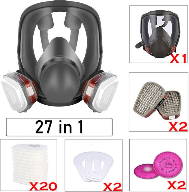 YAKSHA 27-in-1 Vollgesichtsmaske als Atemschutzmaske und Gasmaske in Schwarz - Bild 1
