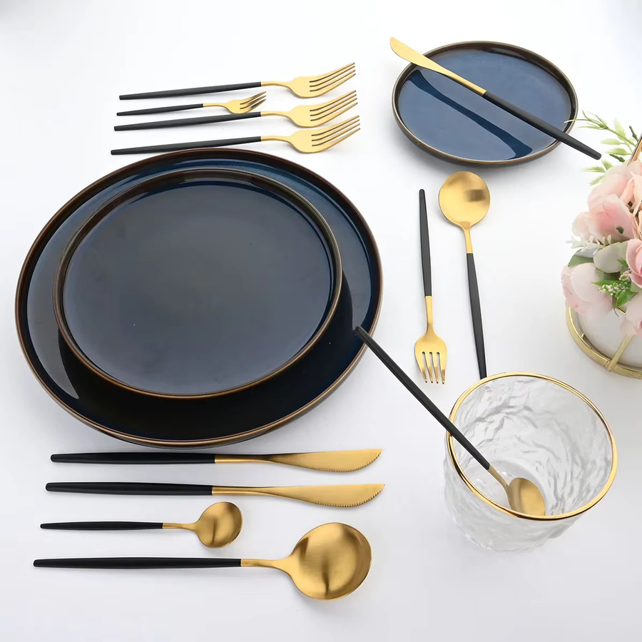 30-teiliges JANKNG Besteckset aus Edelstahl in Gold und Silber mit mattem Finish bestehend aus Messern, Gabeln und Löffeln - Bild 2