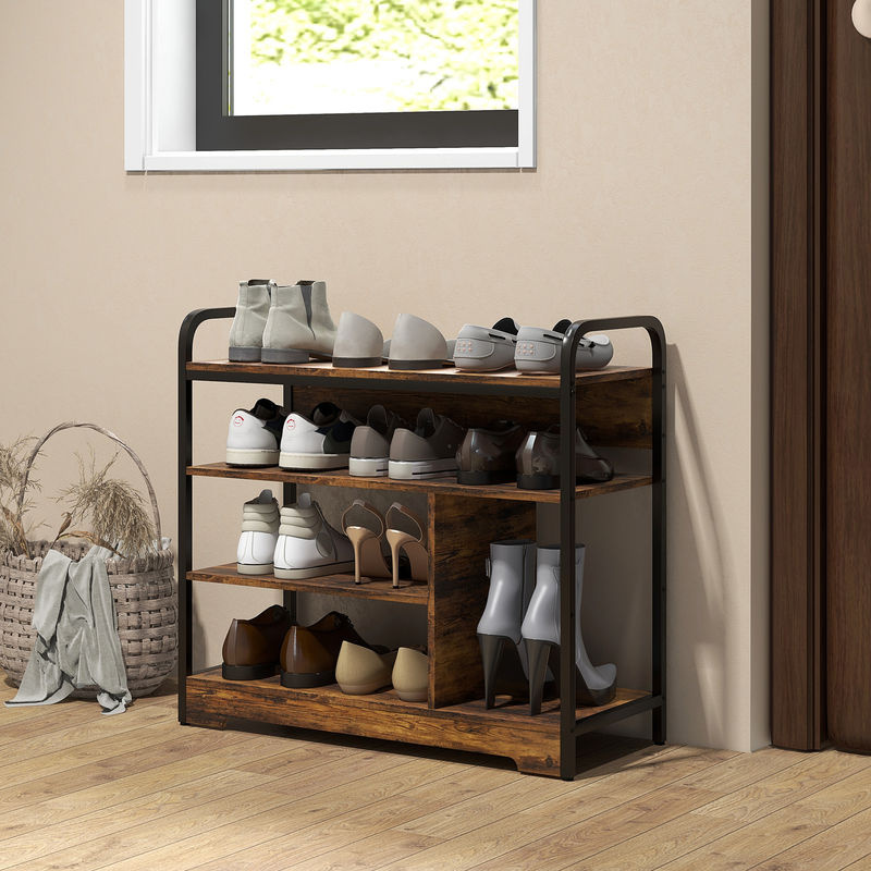 HOMCOM Schuhregal mit 4 Ebenen und Griff für bis zu 11 Paar Schuhe, rustikaler Schuhständer für Flur und Eingang, B/T/H: 70 x 30 x 65 cm, braun - Bild 2