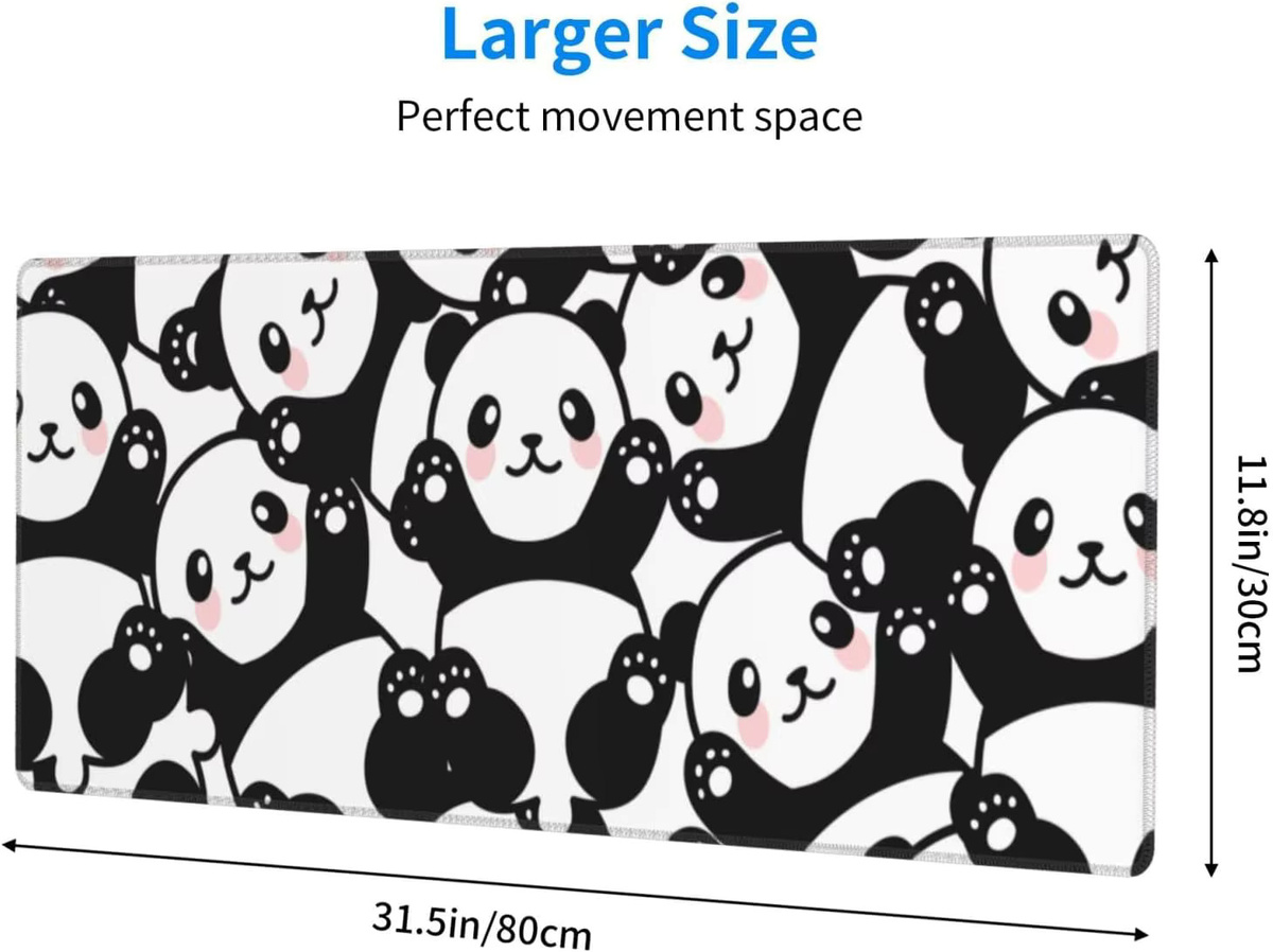 Übergroßes Mauspad mit Panda-Print in Multicolour, XL Schreibtischunterlage mit genähten Kanten und rutschfester Basis für Gamer und Homeoffice - Bild 3