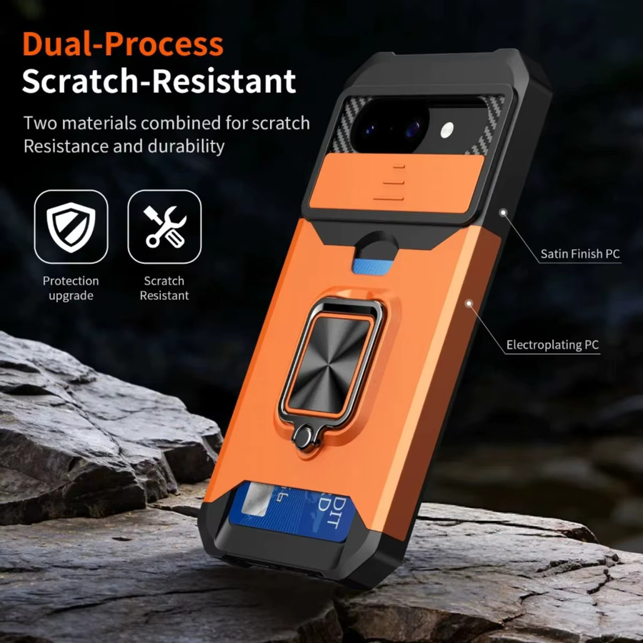 Google Handyhülle mit Kartenfach, Ringhalter und Schiebe-Kameraabdeckung für Pixel 6 7 8 9 10 Pro XL in Orange - Bild 3