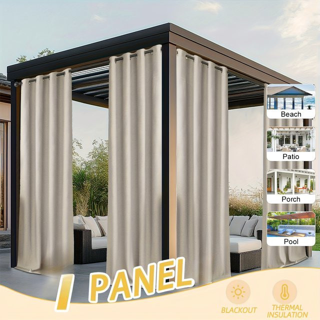 YIHEIM Outdoor-Vorhang aus Leinen-Imitat mit Ösen, wasserdichter Verdunkelungsvorhang für Terrasse, Garten und Veranda, B/H: 160 x 132 cm - Bild 1