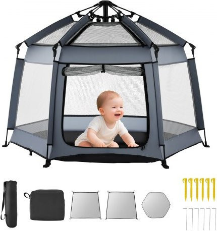 VEVOR Baby Laufgitter mit Baldachin und Sonnenschutz UPF 50+, faltbarer Spielstall für Kleinkinder in Grau, B/T/H: 150 x 150 x 106 cm - Bild 1