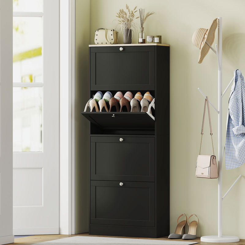 HOMCOM Schuhschrank Schwarz mit 4 Klappschubladen für 24 Paar Schuhe, moderner Schuhschrank für Flur und Eingang mit verstellbaren Einlegeböden, B/T/H: 60 x 23,5 x 151 cm - Bild 2