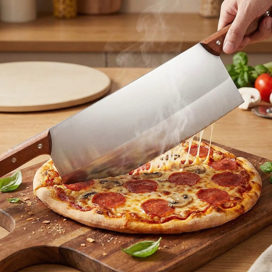 PLYS Pizza- und Backmesser aus Edelstahl mit Holzgriff in Silber - Bild 2