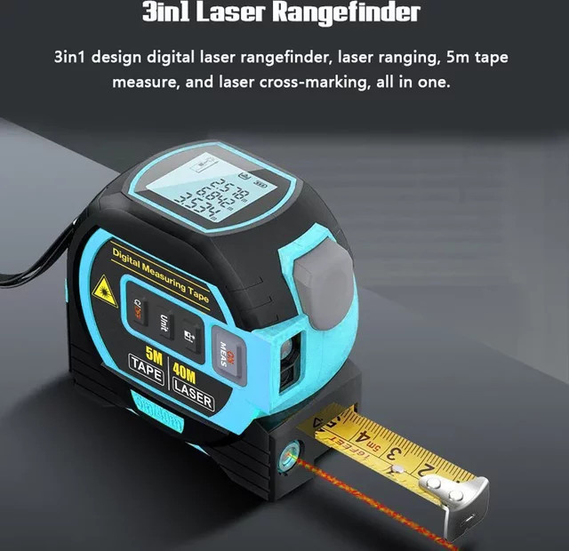 TTAKA7 3-in-1 Laser-Entfernungsmesser mit Maßband und Lineal, 5 m Reichweite, LCD-Display mit Hintergrundbeleuchtung - Bild 1
