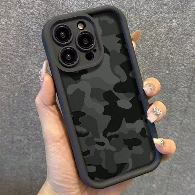 Camouflage Square Pattern TPU Handyhülle mit erhöhtem Rand für iPhone 17 Pro Max, 16, 15, 14, 13, 12, 11 Pro Max, Xs, Xr, X, 7, 8 Plus und SE Series in Multicolour, Schwarz und Grau - Bild 1