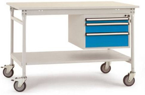 Manuflex BB5377.5007 BASIS mobiler Beistelltisch mit Kunststoff-Platte und Gehäuse-Unterbau, Blau/Weiß, B/T/H: 125 x 80 x 85 cm - Bild 1