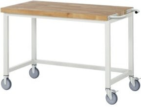 Fahrbare Werkbank RAU Serie 8000 mit Massivholz-Arbeitsplatte aus Buche und Stahlgestell in Grau, B/T/H: 125 x 70 x 88 cm - Bild 1