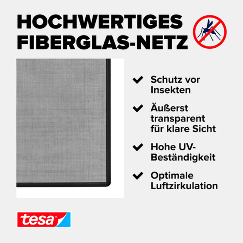 tesa INSECT STOP Fliegengitter mit Anklips-Rahmen für Fensterrahmen, Anthrazit, B: 120 cm, H: 140 cm - Bild 5