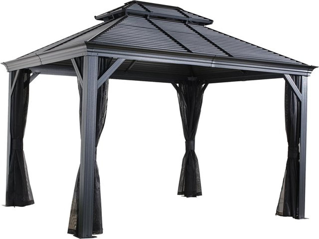 Sojag Pavillon Mykonos mit Doppeldach und Moskitonetz in Grau, B/T: 425 x 299 cm - Bild 5